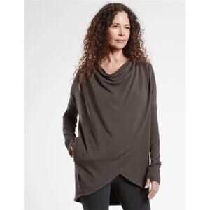 Athleta S walnut brown Purana wrap sweatshirt hoodie long sleeve cozy warm soft